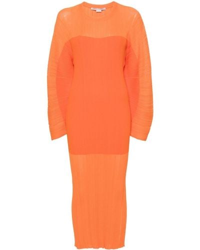 Stella McCartney Robe mi-longue en maille nervurée - Orange