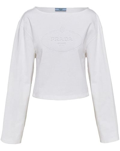 Prada T-shirt à logo embossé - Blanc