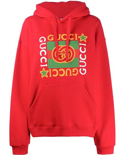 Gucci Logo Star Print Hoodie - Red