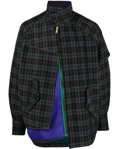 Kolor Plaid-check Asymmetric Jacket - Black