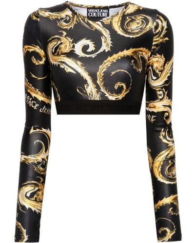 Versace Top corto con estampado Chromo Couture - Negro