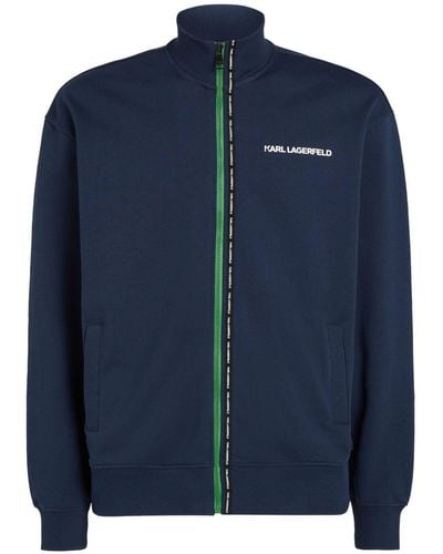Karl Lagerfeld Sweater Met Logoprint En Rits Van Biologisch Katoen - Blauw