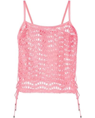 Blumarine Crochet Fringed Cropped Top - Pink