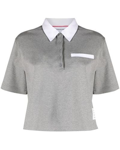 Thom Browne Logo-patch Detail Polo Shirt - Grey