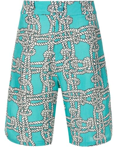 Amir Slama X Mahaslama Knot-print Linen-blend Shorts - Blue