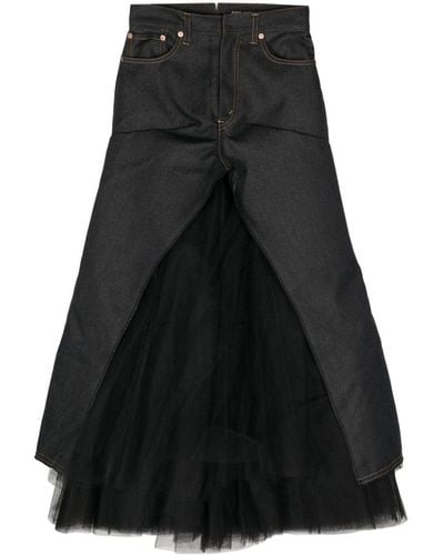 Junya Watanabe Layered tulle denim skirt - Negro