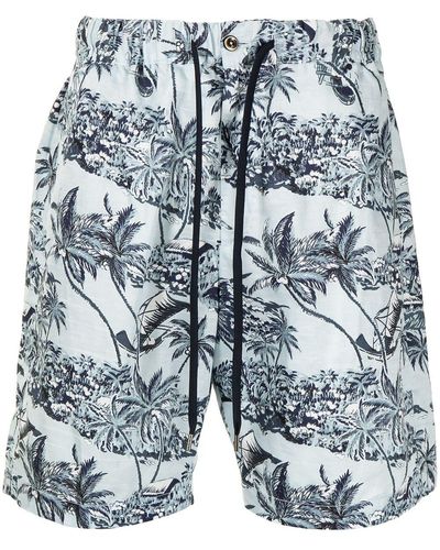 PT01 Botanical-print Cotton Deck Shorts - Blue