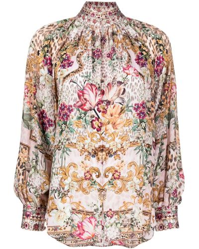 Camilla High-neck Silk Blouse - Pink