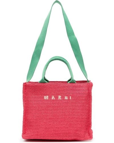 Marni Small Raffia-effect Tote Bag - Pink
