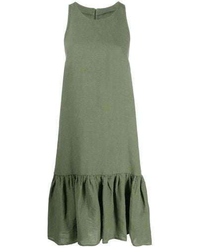 120% Lino Ruffled Drop-waist Linen Dress - Green