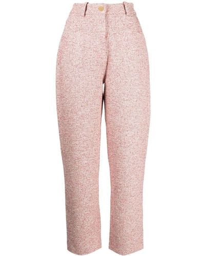 Paule Ka Tweed High-waisted Cropped Pants - Pink