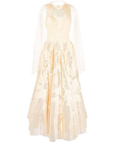 Saiid Kobeisy Floral-embroidered Sequin-embellished Gown - Natural