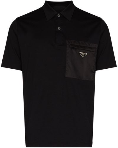 Prada Triangle-logo Short-sleeve Polo Shirt - Black