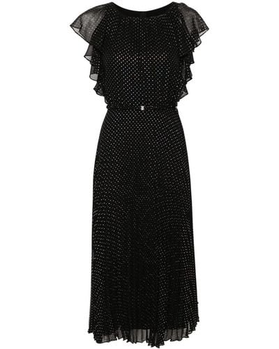 Nissa Polka Dot Pleated Midi Dress - Black