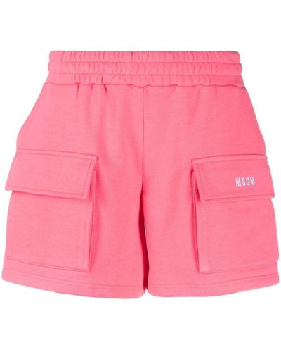 MSGM Pantalones cortos de chándal con logo bordado - Rosa