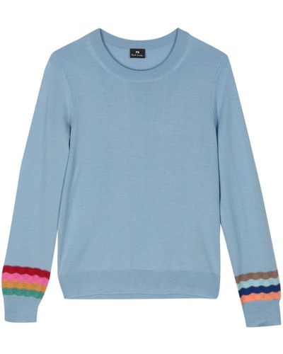 PS by Paul Smith Stripe-detail Fine-ribbed Wool Jumper - Blauw
