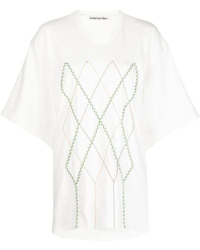 ANDERSSON BELL Camiseta Argyle String oversize con bordado - Blanco