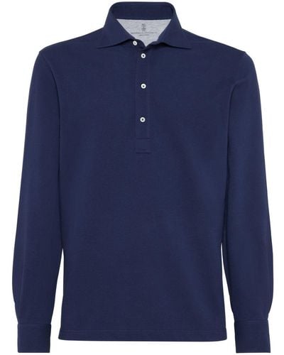 Brunello Cucinelli Langärmeliges Poloshirt - Blau