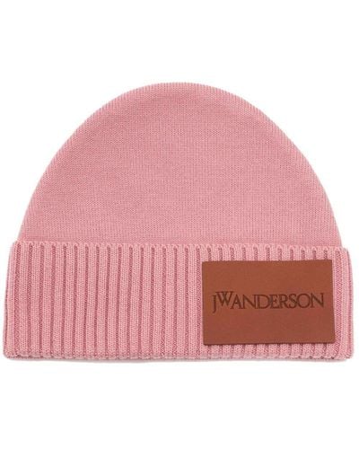 JW Anderson Logo-appliqué Wool Beanie - Pink