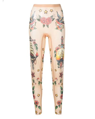 DSquared² Tattoo-print Tights - Natural