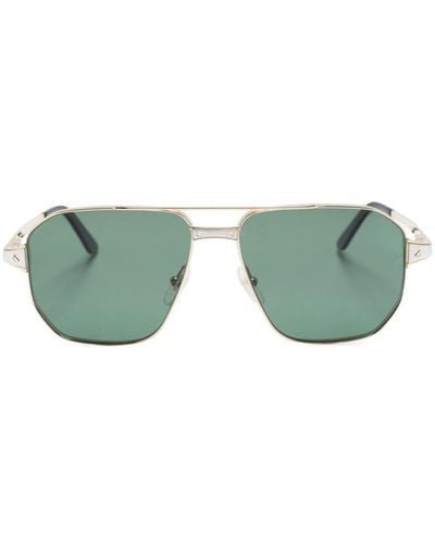 Cartier Logo-engraved Pilot-frame Sunglasses - Green