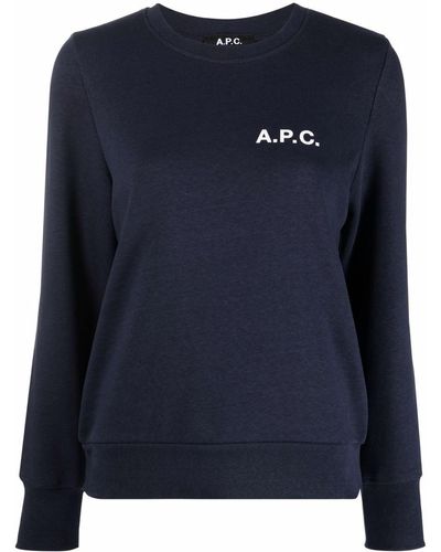 A.P.C. Sweat en coton à logo imprimé - Bleu