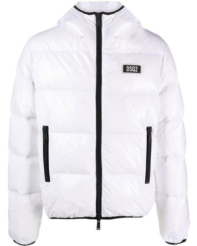 DSquared² Logo-patch hooded down jacket - Blanco