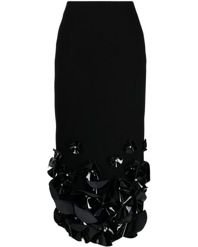 David Koma Falda midi con bordado floral - Negro