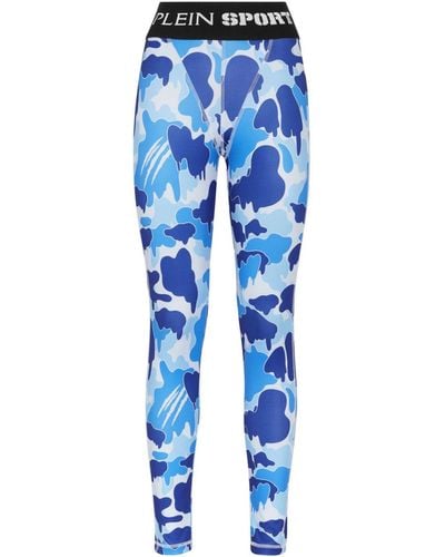 Philipp Plein Camouflage-print Logo-waistband leggings - Blue