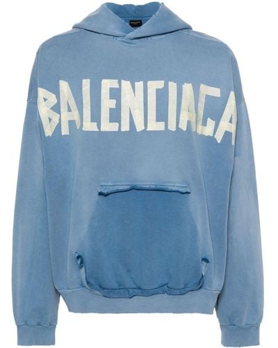 Balenciaga Logo-print cotton hoodie - Blu