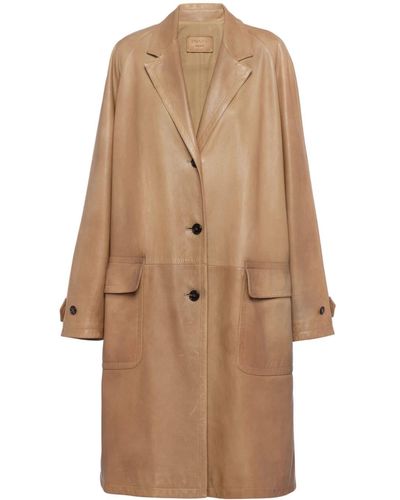 Prada Single-breasted Leather Coat - Natural