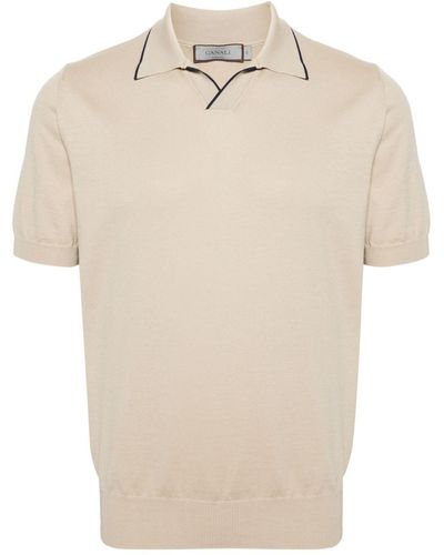 Canali Contrasting-trim Cotton Polo Shirt - Natural