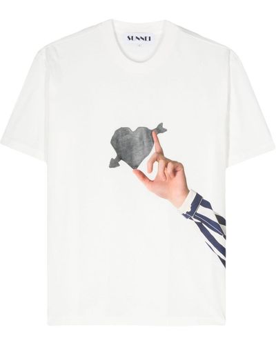 Sunnei Camiseta con estampado Cuori-di-Pietra - Blanco