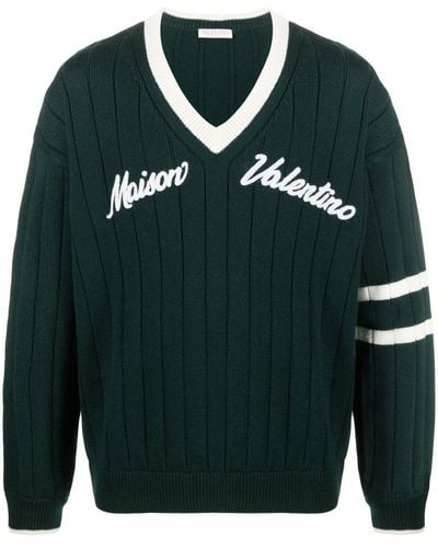 Valentino Garavani V-neck Sweater With Logo - Green