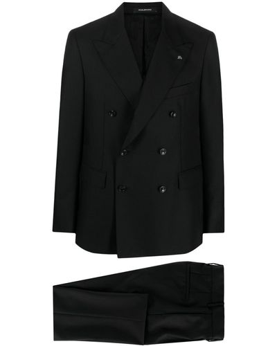 Tagliatore Brooch-detail Virgin-wool Blend Double-breasted Suit - Black