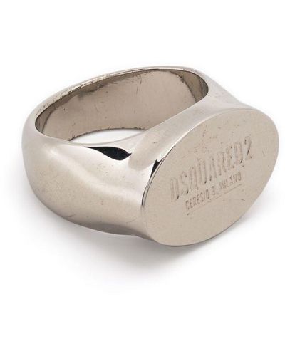DSquared² Logo-engraved burnished-finish ring - Blanco