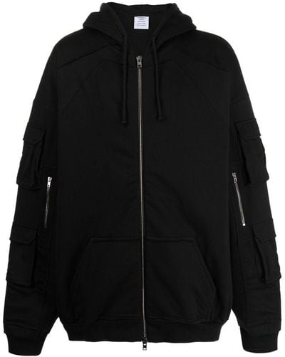 Vetements Logo-embroidered Zip-up Hooded Jacket - Black