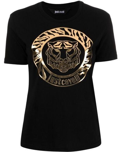 Just Cavalli Tiger Head-print Cotton T-shirt - Black