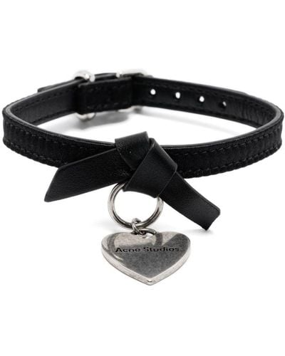 Acne Studios Heart-charm Leather Bracelet - Black