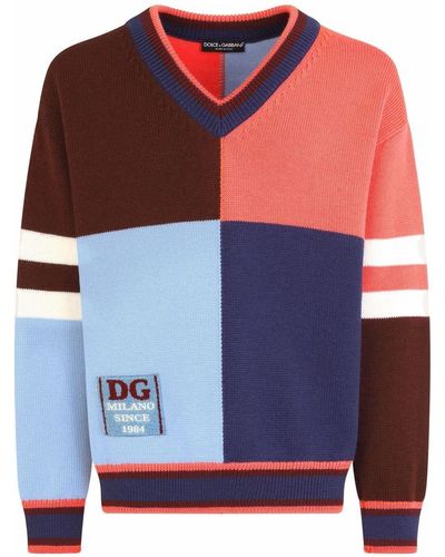 Dolce & Gabbana Colour-block Intarsia Wool Sweater - Pink