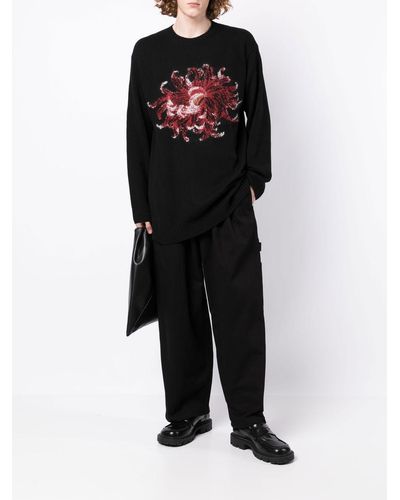 Yohji Yamamoto Trui Met Bloemenprint - Zwart