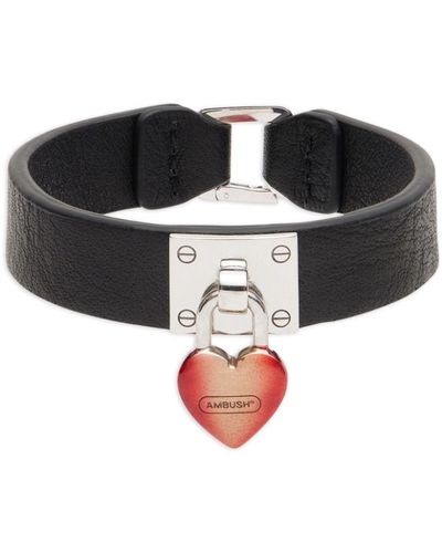 Ambush Bracelet en cuir à cadenas Fire Heart - Noir