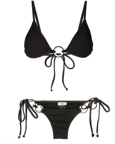 Amir Slama Ribbed-detail Tie-fastened Bikini - Black