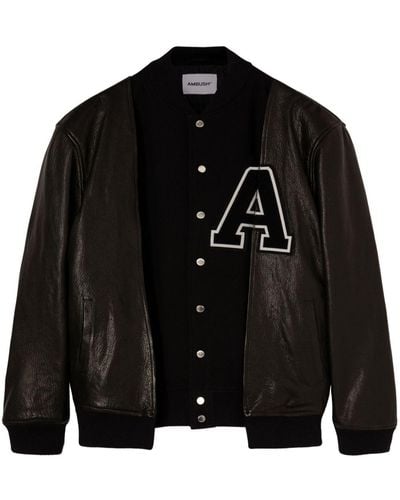 Ambush Paneled Varsity Leather Jacket - Black