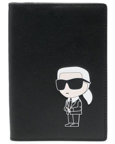 Karl Lagerfeld Étui pour passeport Ikonik 2.0 en cuir - Blanc