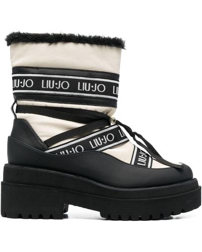 Liu Jo Flatform Logo-patch Ankle Boots - Black