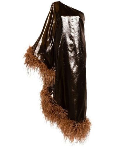 ‎Taller Marmo Midi-jurk Met Veren Afwerking - Bruin