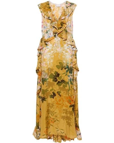 Pierre Louis Mascia Floral-print Silk Dress - Metallic
