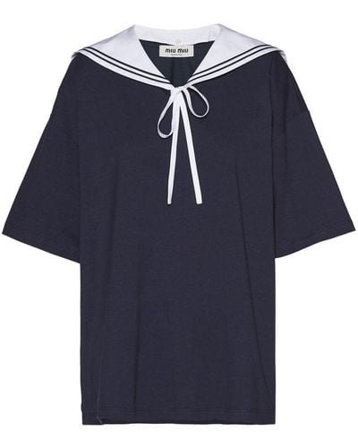 Miu Miu Sailor-collar Cotton Top - Blue
