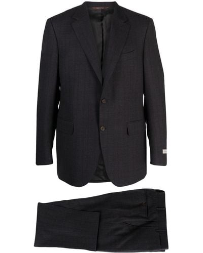 Canali Checked Single-breasted Wool Suit - Black